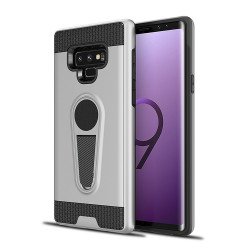 Galaxy Note 9 Metallic Plate Stand Case Work with Magnetic Mount Holder (Silver)